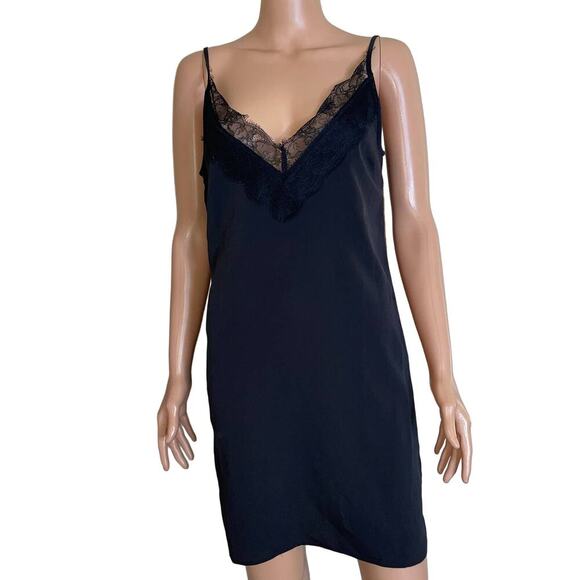 Walter Baker slip dress camisole night gown black satin like material lace top - Picture 2 of 7
